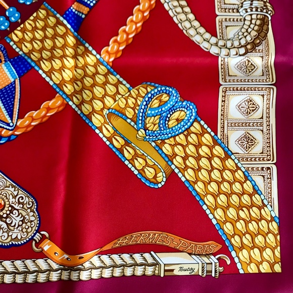 ❌SOLD❌Hermès CENTURES ET LIENS Red Scarf Toutsy - Picture 4 of 8